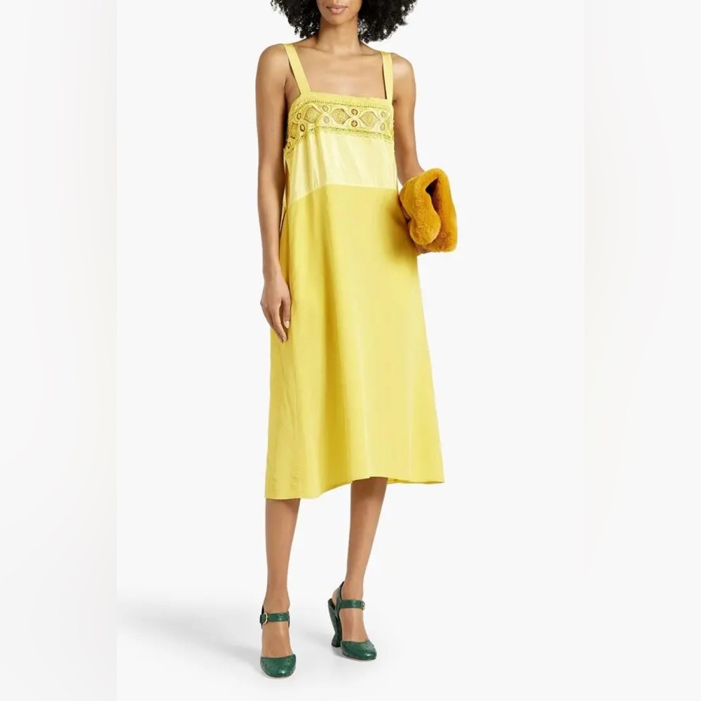 Maison Martin Margiela Yellow Lace-Trim Slip Dress